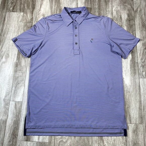 Ralph Lauren Polo Shirt Adult Large L Purple Gray Stripes RLX Golf‎ Mens - Picture 1 of 10